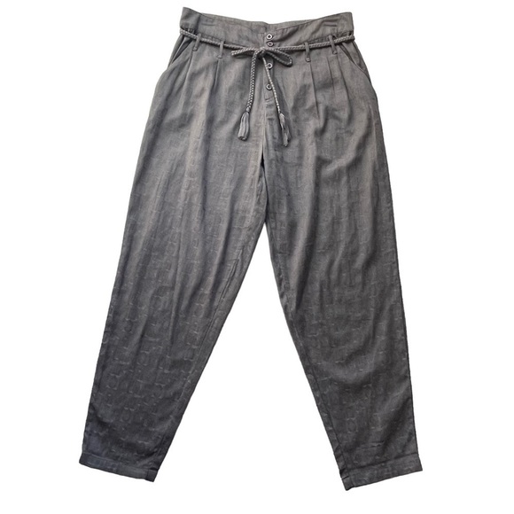Garnet Hill Textured Organic Cotton Pleated Trousers Pants Braided Belted Size 8 - Picture 1 of 9